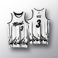 เสื้อกีฬาบาสเก็ตบอล ลายทีมชาติฟุตบอล NBA Jersey Heat No.3 Wade YS2 พลัสไซซ์ สีขาว สําหรับผู้ชาย และผู้หญิง SY2