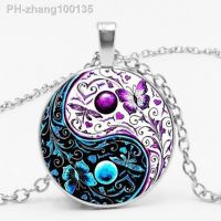 HOT! 3 Colors Tibet Cabochon Glass Pendant Chain Necklace Ying Yang Butterfly Gifts for Men and Women