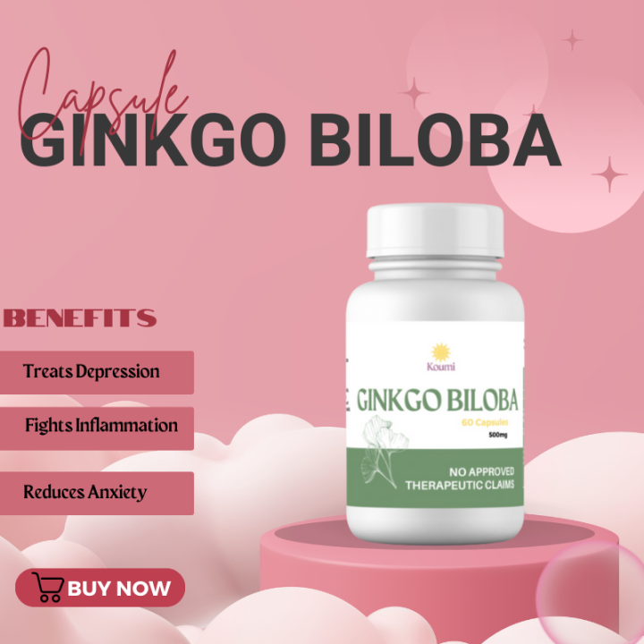 Koumi Ginkgo Biloba Capsule Supplement 60caps 500mg Reduce Anxiety