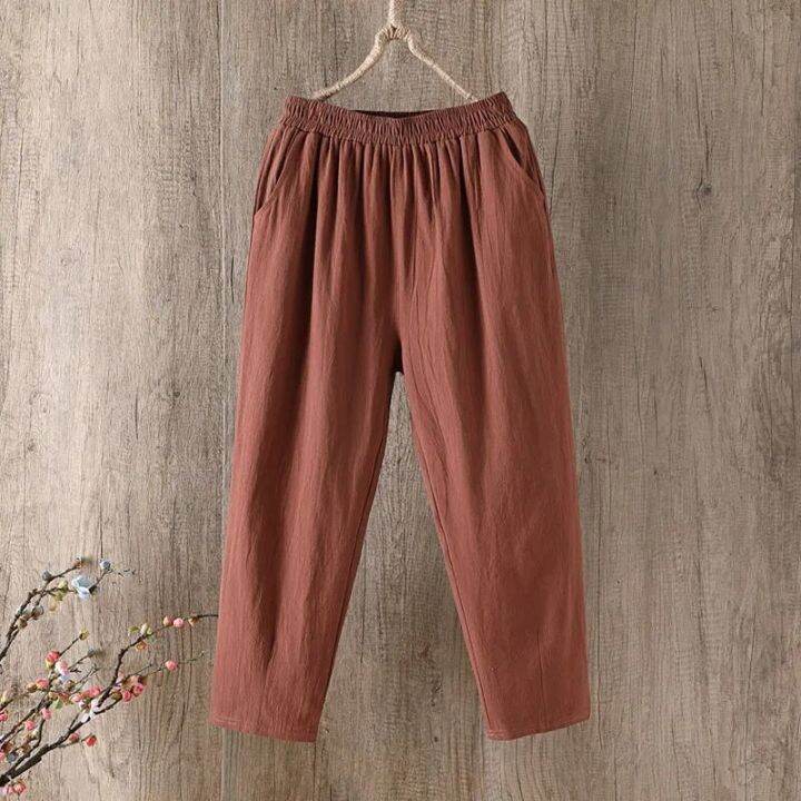 fashion-cotton-linen-harem-pants-women-summer-loose-4xl-solid-color-pants-high-waist-elastic-female-ankle-length-pants