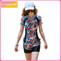 LYSEACIA M-4XL ขนาดบวกชุดว่ายน้ำสำหรับผู้หญิงว่ายน้ำสองชิ้นชุดแขนสั้นคอวีด้านบนกับกางเกงขาสั้นชายหาดสาวรูปแบบดิจิตอลชุดว่ายน้ำ 2023 ฤดูร้อ9146