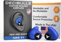 Decibullz - Custom Molded Earplugs, 31dB Highest NRR, Comfortable Hearing Protection for Shooting, Travel, Work and Concerts Blue