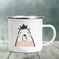 Cute Panda Printed Creative Enamel Coffee Water Cups Drinks Breakfast Milk Cup Kawaii Mugs Handle Drinkware Kids Birthday Gifts