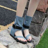 ขายดีที่สุด ioztt2023 - /○ Hot high quality flat with casual cool denim increased clip toe buckle shoes sandals