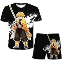 HOT★ฤดูร้อน Demon Slayer ชุดเด็กหญิงเด็กชายเสื้อผ้าชุดลายสั้นแขนเสื้อ + กางเกงขาสั้น2PCS เด็กชุดใหม่ชุด