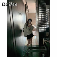 Du Yan เสื้อสเวตเชิ้ตคอกลมสีเทาสำหรับผู้หญิงเสื้อสไตล์เกาหลี