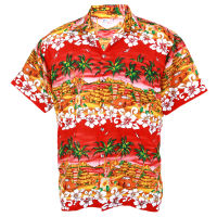 Size S M L XL Hawaiian Shirt เสื้อเชิ้ตฮาวาย Hut Holiday Sea Beach รุ่น HW255r (Red)