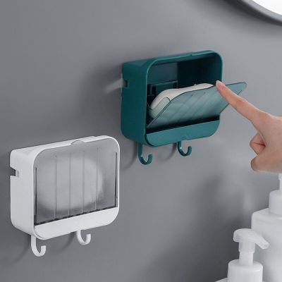 Wall Mounted Soap Box Dustproof Draining Hanging Storage Dish Tray  Home Wall Mounted Plastic Soap Dish with Hook Soap Dishes