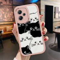 เคสโทรศัพท์สำหรับ Redmi Note 12 5G Xiaomi Poco X5 5G บางเฉียบผิวสัมผัสรูปการ์ตูนหลังหนังแมวสีดำสีขาวเคสนิ่มซิลิโคน PU ปกหนัง