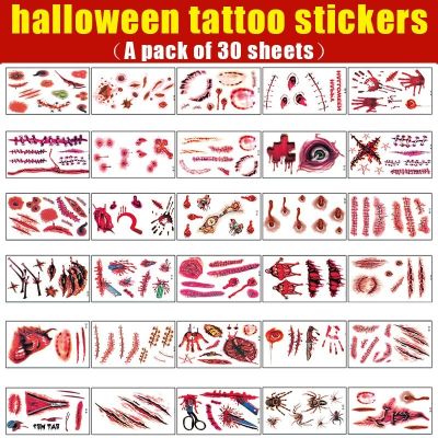 hot！【DT】﹍◇  30 Stickers Horror Bloody Scar Wound Blood Scratch Decals