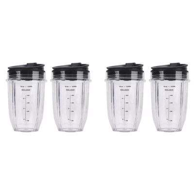 4 Pcs 18Oz Replacement Ninja Blender Cups with Lid for Ninja Auto IQ BL480 BL642 BL450 BL682 BL480, BL490, BL640 BL680