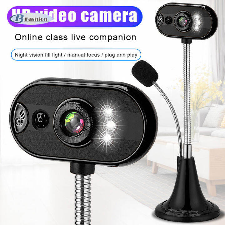 B-F USB HD Webcam Camera with Mic Night Vision for Desktop Computer PC  Laptop Home Office 