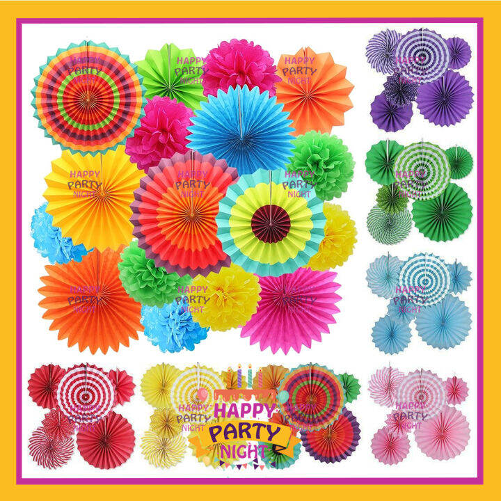 Happy Party Night 6pcs Paper Party Fan Party Paper Fan Flowers