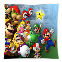 Cartoon Super Mario Background Throw Pillow CaseCotton Linen Cushion Cover (45 X 45CM,Two Side Printed)