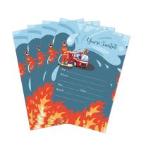 【YF】☬▬✎  Fireman Baby Shower Invitations Cards Happy Birthday Decorations Firefighter Theme Kids Supplies