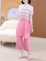 ❈♚∈ Aiden001 Average Size Miyake Pleated Suit Womens Summer Style Mother Summer Large Size Two-Piece Set E4252