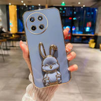 YBD ดีไซน์ใหม่ เคสสำหรับ OPPO Realme 11 4G หรูหราสเตอริโอ3D ขาตั้งกระต่ายยิ้มชุบไฟฟ้าเคสโทรศัพท์เรียบแฟชั่นน่ารักเคสนิ่ม