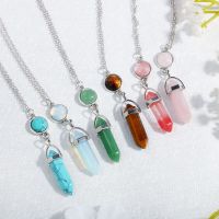 Vintage Hexagonal Gemstone Pendant Necklace Unisex Healing Stones Crystal Necklace For Women Men Couple Quartzs Jewelry