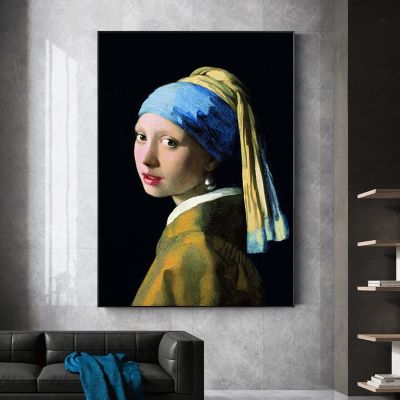 หญิงสาวที่มีตุ้หูไข่มุกโดย Jan Vermeer ผ้าใบวาดภาพโปสเตอร์ภาพและภาพศิลปะบนผนังสำหรับห้องนั่งเล่นการตกแต่ง