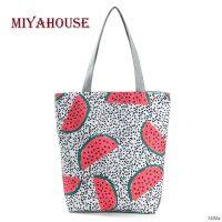 Miyahouse Hot Summer Fruit Watermelon Printing Beach Bags For Female Soft Canvas Tote Bag Trendy Dots Design Shoulder Handbag