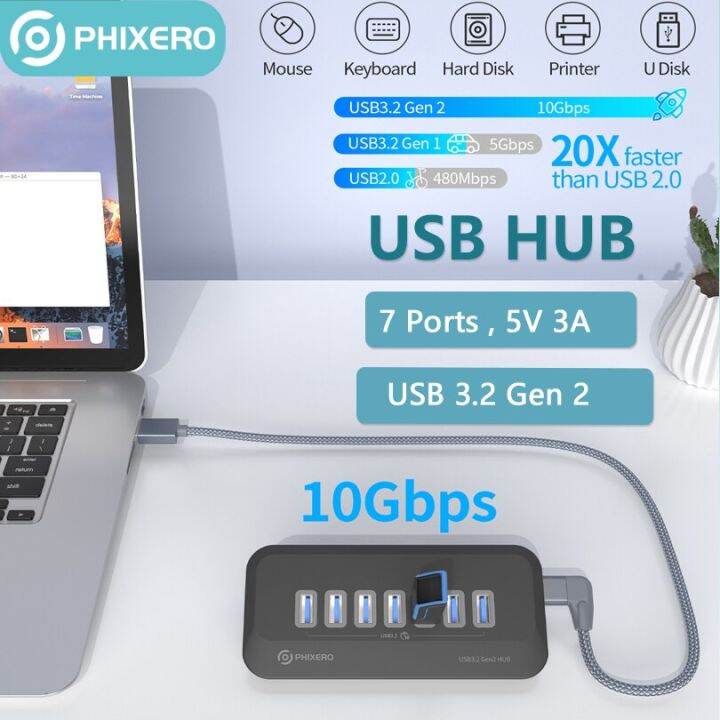 phixero-10อะแดปเตอร์-gbps-usb-3-2ฮับตัวแยก-type-c-สถานีตัวเสียบสวิตซ์แบบ-multipprise-usb-7ปลั้กพอร์ตการ์ดรีดเดอร์-sd-สำหรับ-surface-macbook-pc-feona