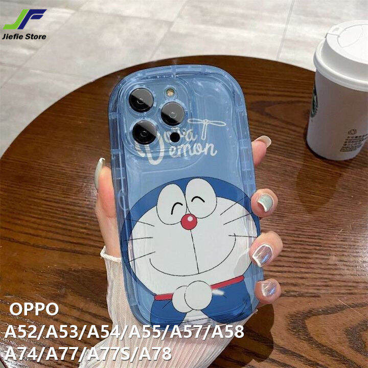 jiefie-เคสนิ่มใสกันตกสำหรับ-oppo-a54-a57-a52-a53-a55-a58-a74-a77-a77s-a78เคสโทรศัพท์คู่การ์ตูนโดราเอมอนน่ารัก