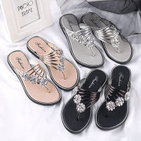 Women Flip Flops Fashion Summer Slippers Peep Toe Silver Anti Skid Beach Sandals Lady Casual Golden Crystal Summer Home Sandals