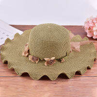 Jingg ผู้หญิงดวงอาทิตย์หมวกใหญ่กว้างขอบชายหาด handmade ดอกไม้ฤดูร้อนฟาง Sun CAP