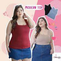 ?JuBuJuBu?Modern Top เสื้อสาวอวบ ซับใน 2 ชั้น หน้าอก 35-50 นิ้ว พร้อมส่ง เสื้อกล้ามคอเหลียมตัวยาว#489