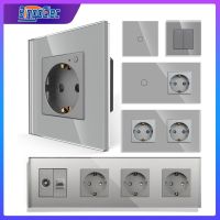 Bingoelec Grey Smart Light Switch and WiFi Wall Socket with Crystal Glass Panel Switches with Sockets Home Improvement