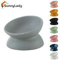 SunnyLady ชามเซรามิกของมาใหม่ยกสำหรับแมวออกแบบตามหลักสรีรศาสตร์ป้องกันการอาเจียนปราศจากความเครียดใส่ไมโครเวฟเครื่องล้างจานได้ชามอาหารแมวยกสูง