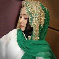 【YF】 Hijabs Muslim Scarf Scarves for Woman Long Underscarf Moslima Solid Color with Bead Prayer Turbante