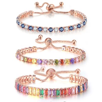 Adjustable Multicolor Tennis Bracelets for Women Ladies Wedding Rainbow Colorful Zircon Charm Bracelet Hand Chain Jewelry DZH043 Headbands