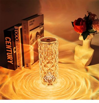 LED Crystal Table Lamp Rose Light Projector Touch Romantic Diamond Atmosphere Light USB LED 3/16 Colors Night Light for Bedroom Night Lights