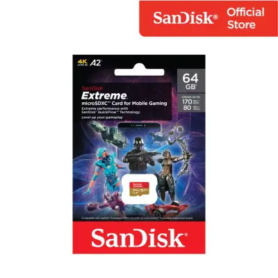 SanDisk Extreme Gaming microSDXC, SQXAH 64GB, V30, U3, C10, A2, UHS-I, 170MB/s R, 80MB/s ( SDSQXAH-064G-GN6GN ) ( เมมโมรี่การ์ด ไมโครเอสดี การ์ด )