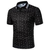 Men Short Sleeves Polo Shirt Ellipse Leaf Digital Print Tops Business Streetwear Casual Fashion Men Polo Shirt