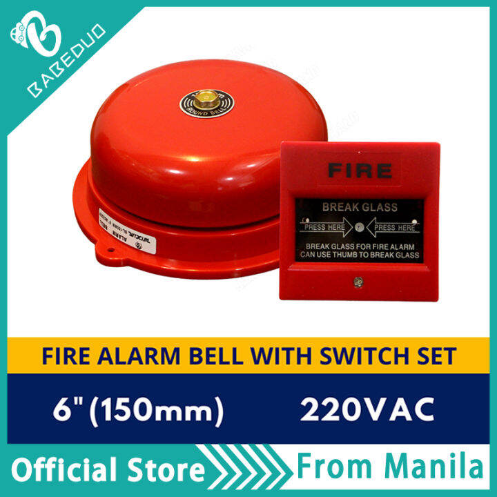 Fire Alarm Bell with Switch Breakglass Set 6 Inches / 150mm | Lazada PH