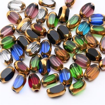 6mm Briolette Oval Glass Beads Plated Golden Color Crystal Loose Spacer Bead Diy Bracelet Necklace Beads Accessories