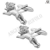 ANGELINO RUFOLO Cufflink(คัฟลิงค์) ดีไซน์ Lion กระดุมข้อมือคัฟลิ้งโรเดียมคุณภาพเยี่ยม ตัวเรือนสีเงิน