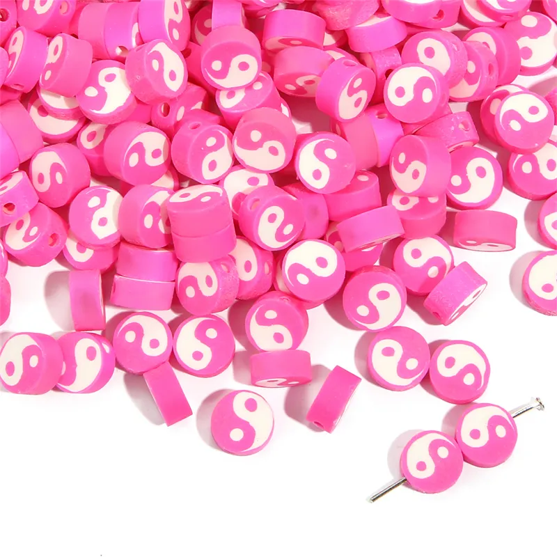 30pcs10mm Tai Chi Design Polymer Clay Spacer Loose Beads for Jewelry Making  DIY Bracelet Accessories