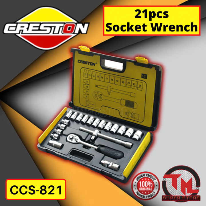 CRESTON Socket Wrench set 21pcs 824mm 1/2" drive CCS821• Tm ss Lazada PH