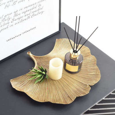 Resin Tray Luxury Gold Leaf Shape for Aroma Candle Key Stand Tray Jewelry Storage Tray Modern Entrance Decoration