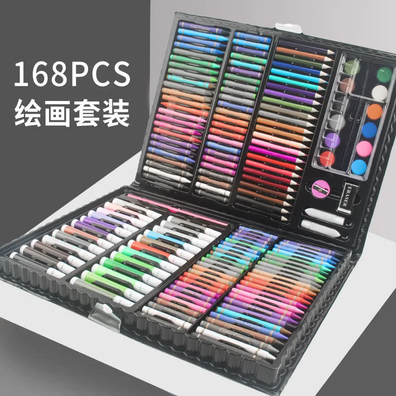 HappyDeals Super Mega Kid's ART Coloring Set  168 Pcs Super Mega Kid's ART Coloring  Set 168 Pcs Children Drawing Set Water Color Pen Crayon Oil Pastel Painting  Drawing Tool Art supplies