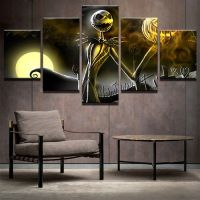 Nightmare Before Christmas ผ้าใบ Wall Art กรอบรูปตกแต่งบ้านห้องนั่งเล่นฮาโลวีนโปสเตอร์5ชิ้น HD พิมพ์ภาพวาด