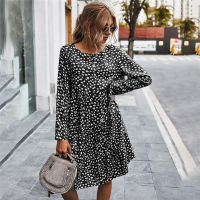 Autumn Winter Temperament Print Dress Women Casual Button A Line Loose Knee Length Dress For Women 2022 New Fashion