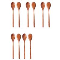 Wooden Spoons, 10 Pieces Wood Soup Spoons for Eating Mixing Stirring, Long Handle Spoon Kitchen Utensil