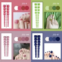 24P Acrylic Toenails Tips Bright Faced Press On Nails Art Removable Fake Toenails With Glue Full Cover Artificial Toe False Nail Adhesives Tape