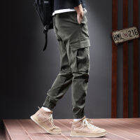 Uk-609 Winter New Multi-Pocket Cargo Pants Fleece Thicken Warm Casual All-Match Trendy Chic Streetwear Tie Feet Trousers Male