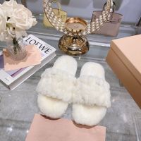 miu miuˉWhite Black slides Korean Slippers Womens Outer Wear 2023 New Spring and Autumn Thick Bottom Interior Home Flat Plush Internet Celebrity Fur Slipper fashion