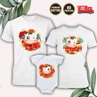 CNY ชุดครอบครัวผ้าฝ้ายพรีเมี่ยม100เสื้อยืดคอกลมกราฟิกเสื้อยืด05